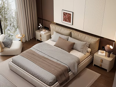 Modern Bedroom Design In Neutral Tones With King Bed Upholstered Headboard Nightstands And Table Lamps 3d model