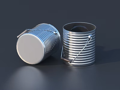 Decorative Ornament Set Two Silver Metal Canisters with Handles Vertical Stripes One Inverted One Upright 3d model