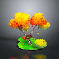 Cartoon Scene With Vibrant Tree Yellow Orange Leaves Green Grass And Red Details