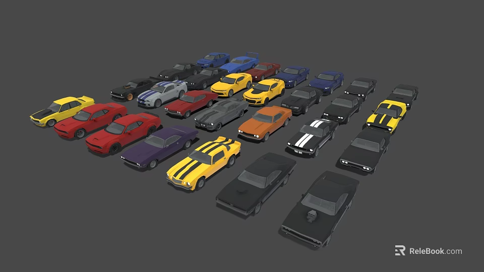 Multiple Colored Toy Cars Collection With Different Styles Arranged Together 3d model 