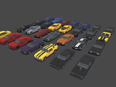 Multiple Colored Toy Cars Collection With Different Styles Arranged Together 3d model