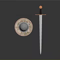 Historical Weapons Including Decorative Sword And Round Shield With Intricate Patterns