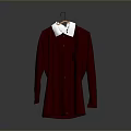 Red Long Sleeve Sweater With White Collar And Black Button Details On Hanger