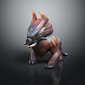 Detailed Fantasy Creature 3D Model With Horns Fangs Fur Texture And Crouching Stance