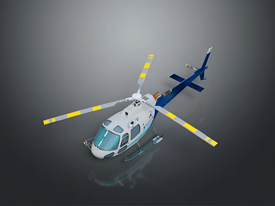 Blue And White Helicopter Model With Yellow Rotor Blades And Detailed Design 3d model