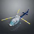 Blue And White Helicopter Model With Yellow Rotor Blades And Detailed Design