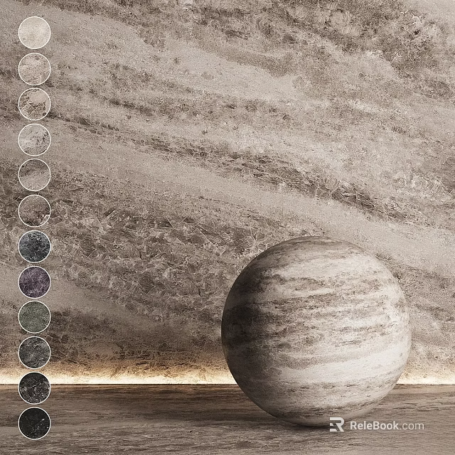 Decorative Design Components With Color Swatches Textured Sphere And Wooden Marble Background Wall 3d model 