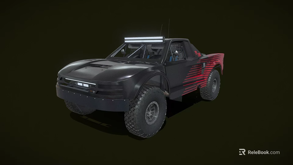 Toy Off Road Truck With Black Red Design Large Tires And Roof Lights 3d model 