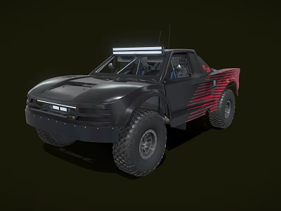 Toy Off Road Truck With Black Red Design Large Tires And Roof Lights 3d model