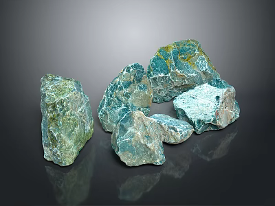 Natural Blue Green Stone And Wood Decor With Textured Surfaces And Shapes 3d model