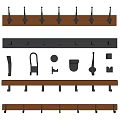 Various Styles Of Wooden And Metal Hooks With Hanger Rails For Home Organizing