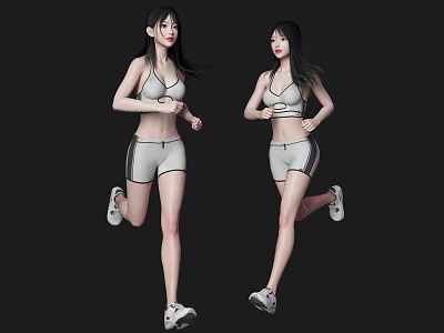 Two Fit Women Running in Sportswear with Athletic Posture and Sneakers 3d model
