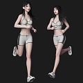 Two Fit Women Running in Sportswear with Athletic Posture and Sneakers