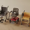 Medical Equipment Featuring Manual and Electric Wheelchairs in Black Red and Yellow for Mobility Assistance