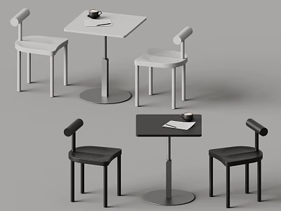 Modern Table and Chair Set Design with White Black Colors and Metal Base 3d model