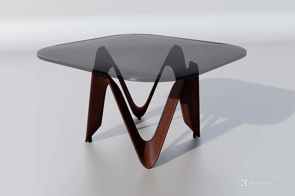 Modern Coffee Table With Glass Top And Wooden V Shaped Legs 3d model 