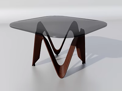 Modern Coffee Table With Glass Top And Wooden V Shaped Legs 3d model