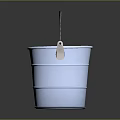 Silver Metal Household Bucket With Black Handle And Blue Liquid Inside