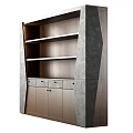 Modern Wooden Entryway Cabinet Sideboard with Open Shelves and Closed Drawers Brown Gray Panel Design