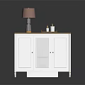 White Entryway Console Cabinet With Glass Door Wooden Top Slim Legs Lamp And Decor Items