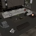Modern Beige L Shaped Sofa And Coffee Table Set In Living Room With Floor Lamp
