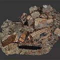 Pile Of Broken Construction Bricks And Rubble With Red Gray Stones