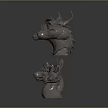 3D Dragon Head Models For Game Film Characters With Metallic Texture And Horned Design