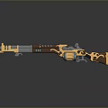 Futuristic Golden Orange Rifle with Green Indicators and Metallic Design Features
