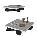 Modern Marble Coffee Table with Black Geometric Base and Decorative Accessories 3d model