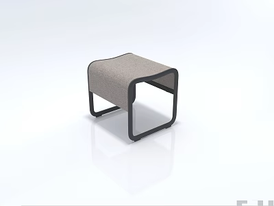 Modern Gray Fabric Footstool With Black Metal Frame And Minimalist Design 3d model