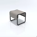 Modern Gray Fabric Footstool With Black Metal Frame And Minimalist Design