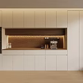 Modern Light Colored Sideboard With Wooden Countertop Coffee Machine And Storage Cabinets