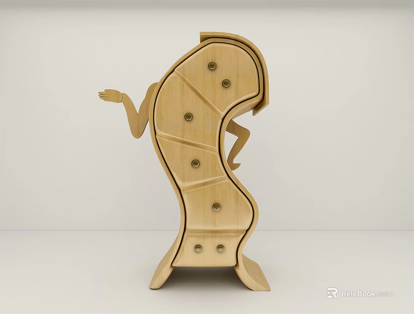 Unique Wooden Chest of Drawers with Curved Shape and Abstract Human Figure Design 3d model 