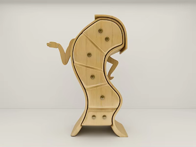 Unique Wooden Chest of Drawers with Curved Shape and Abstract Human Figure Design 3d model