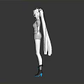 Anime Character Design With Long White Hair Twin Ponytails Strappy White Outfit And Blue Shoes