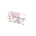 White Baby Crib With Teddy Bear Heart Decoration Pink Pillow And Gray Polka Dot Mattress