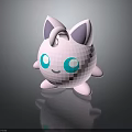 Cute White 3D Cartoon Character With Big Purple Ears Blue Eyes And Curly Tail