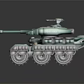 Futuristic Teal Tank 3D Model With Turret Cannon Red Lights And Tracks