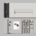 Modern Minimalist Interior Wall Design With White Storage Shelves And Decorative Artwork