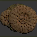 Two Mushroom Shaped Food With Textured Surface And Green Yellow Dotted Base