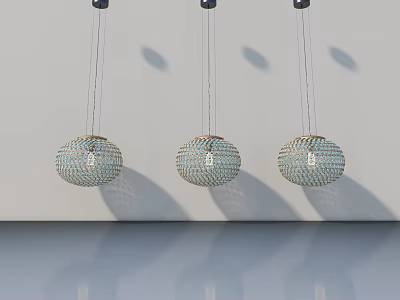 Swing Door Design With Hanging Spherical Lamps And Woven Texture On White Wall 3d model