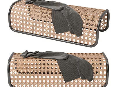 Two Woven Brown Footstools With Black Fabric Cover And Patterned Design 3d model