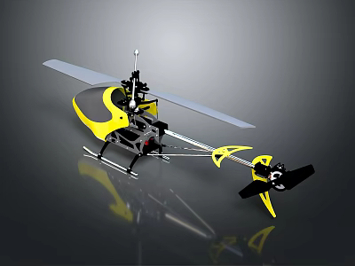 Yellow Model Helicopter With Main Rotor Tail Rotor And Landing Skids 3d model