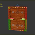 Architectural Red Carved Decorative Panel With Rivet Accents And Intricate Patterns