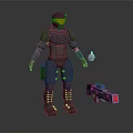 Game Movie Character In Armored Suit With Yellow Goggles Grenade And Rifle