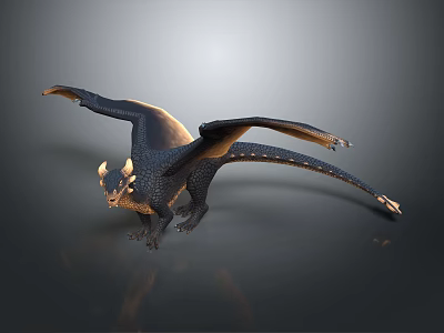 3D Rendered Mythical Dragon Model With Black Gold Scales And Outstretched Wings 3d model