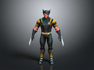 Detailed Wolverine 3D Character Model With Black Yellow Costume And Claws 3d model