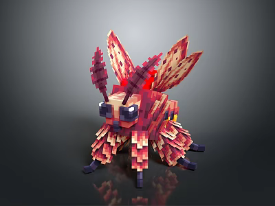 Pixelated Creature With Red Pink Wings Purple Legs And Detailed Pixel Art Design 3d model