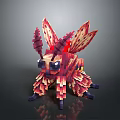 Pixelated Creature With Red Pink Wings Purple Legs And Detailed Pixel Art Design