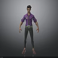 Man Wearing Purple Shirt Gray Pants And Green Belt In 3D Character Standing Pose